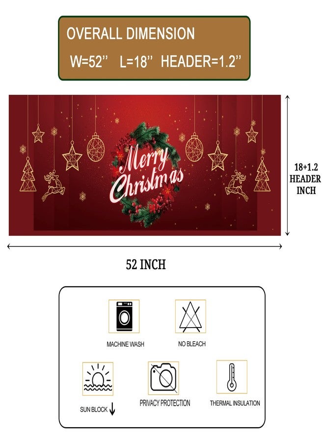 Deztibos Christmas Holly Wreath Kitchen Curtain Valance 52x18inch with Rod Pocket Half Short Red Ornaments Star Deer Laundry Cutain Topper Window Valance - Image 5